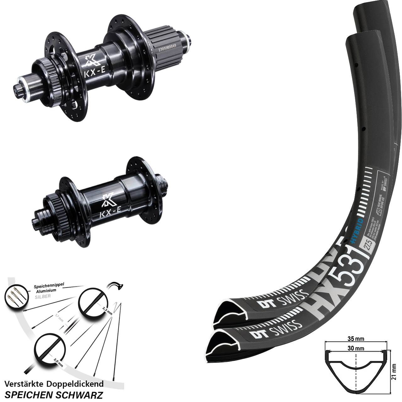 DT Swiss HX 531 Laufradsatz 29 Zoll KX-E schwarz Micro Spline E-Bike Schnellspanner