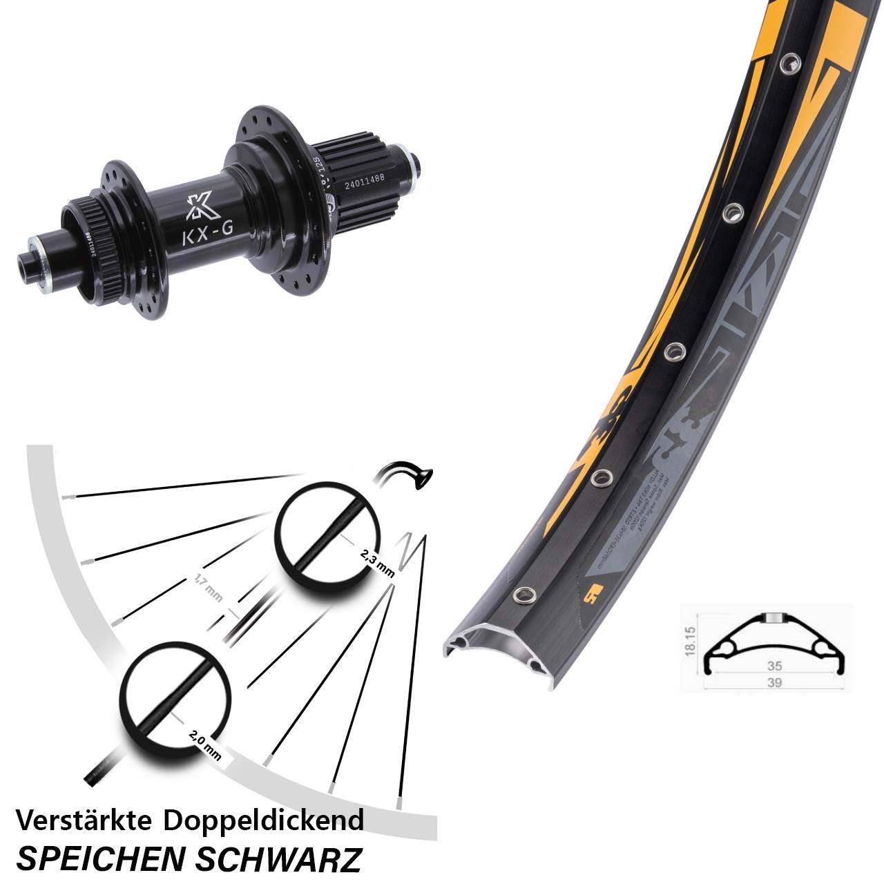 Rodi TRYP 35 KX-G 27,5 Zoll Hinterrad Centerlock für Schnellspanner Micro Spline