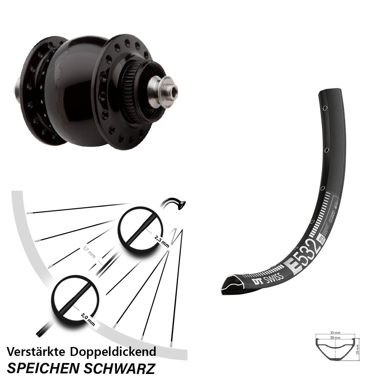 Disc Nabendynamovorderrad 29 Zoll DT Swiss E532 SONdelux QR