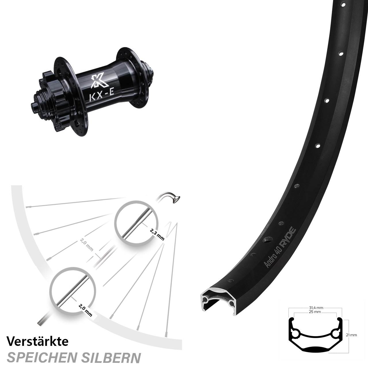 6-Loch Vorderrad QR 27,5 Zoll Ryde Andra 40 KX-E