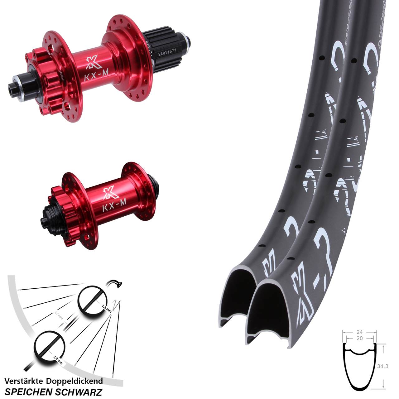 Disc Laufrad-Satz 28 Zoll KX-MR Road rot Shimano Micro Spline für Schnellspanner