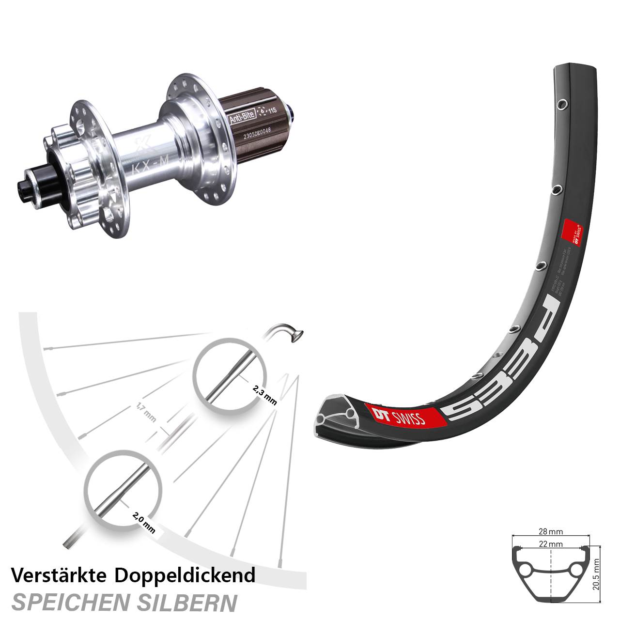 6-Loch Hinterrad 650B DT Swiss 533 D KX-M 8-12 fach QR