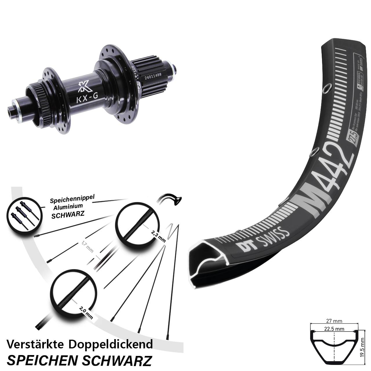 DT Swiss M 442 KX-G 28 Zoll Disc Laufrad QR Micro Spline