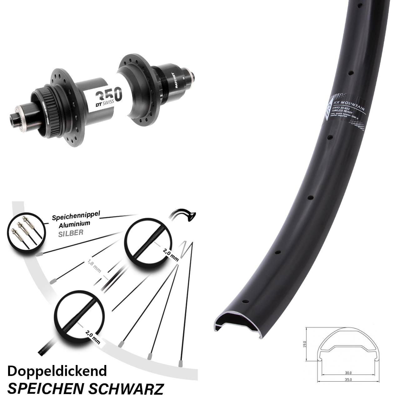 Boost Disc Laufrad für Schnellspanner 29 Zoll KX Mountain TR DT Swiss 350 SRAM XD