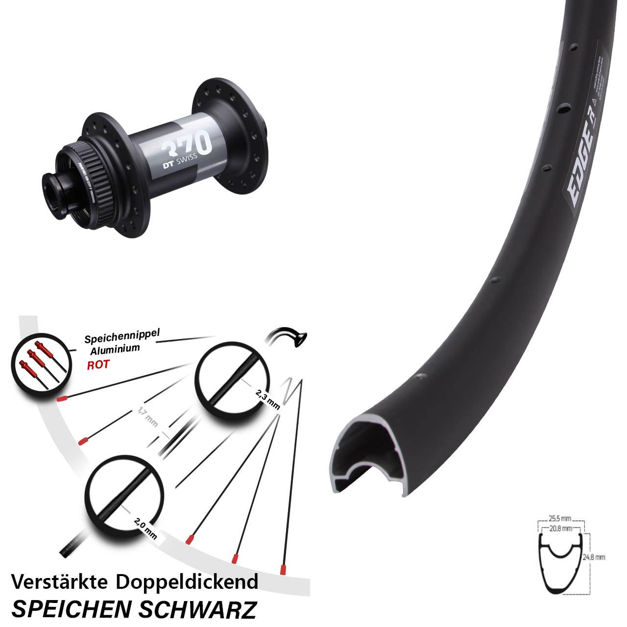 Ryde Edge R25 OS DT Swiss 370 28 Zoll Vorderrad Centerlock 15x100