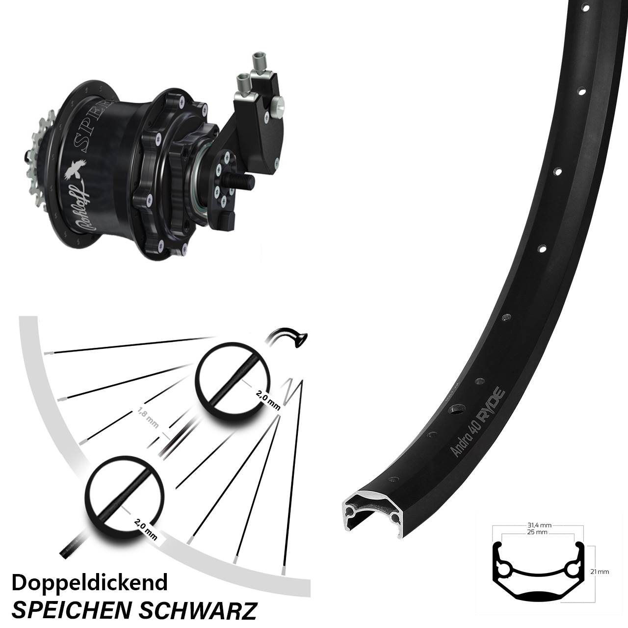 Disc Hinterrrad 26 Zoll Ryde Andra 40 Disc Rohloff Speedhub TS DB OEM