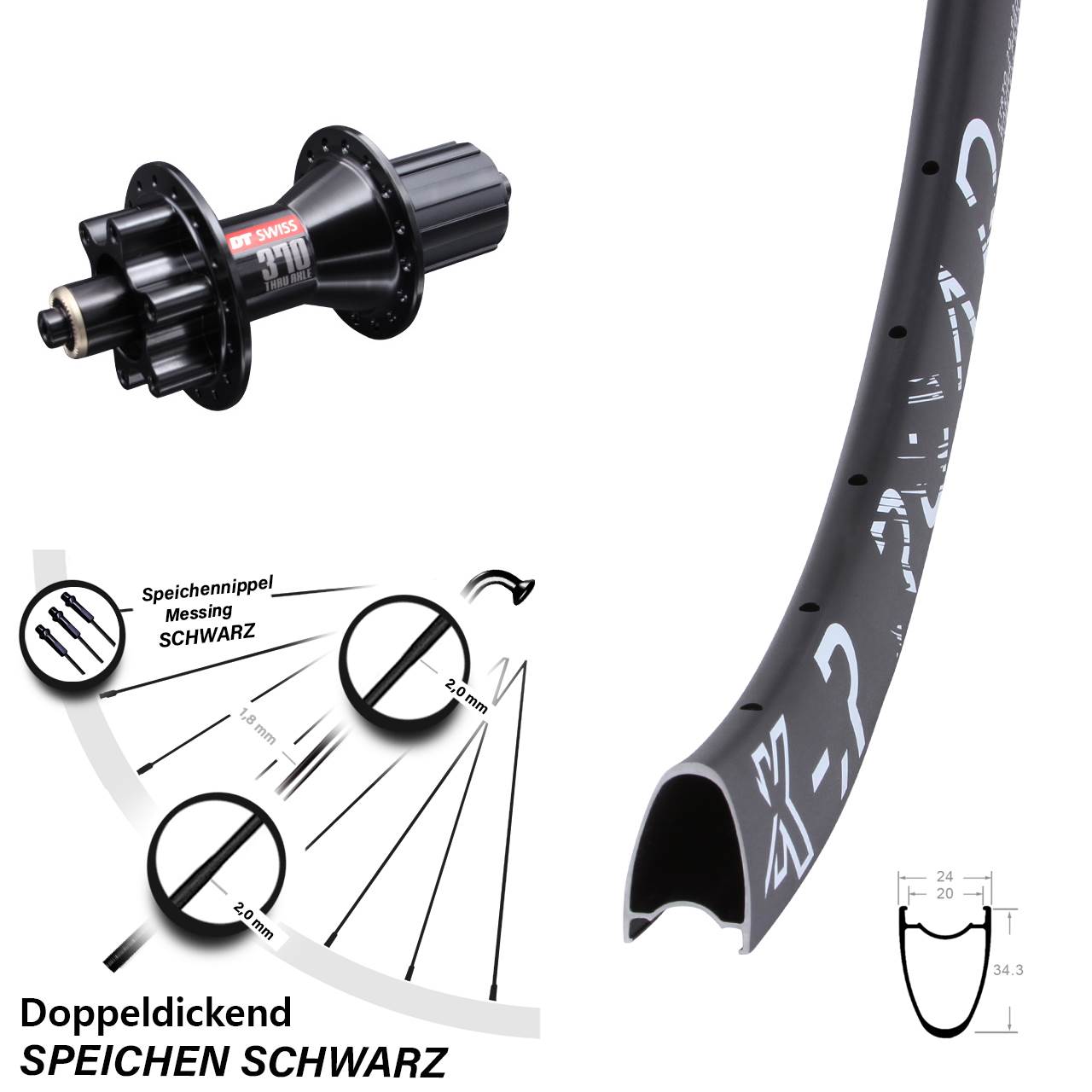 6-Loch Hinterrad 28 Zoll KX-R Road DT Swiss 370 Hybrid 8-11 fach HG QR