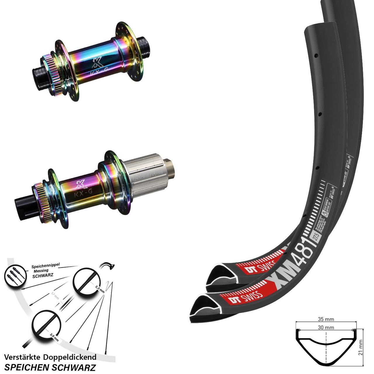 Centerlock Laufradsatz 27,5 Zoll DT Swiss XM481 KX-G Oilslick 8-12 fach HG 12x100/142