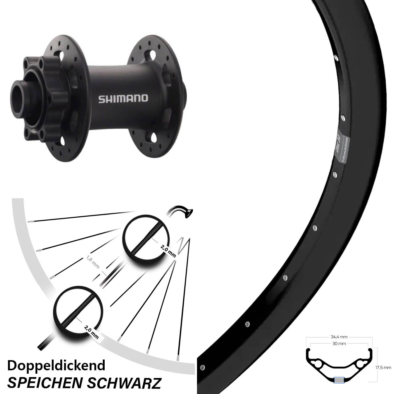 Ryde Disc 30 27,5 Zoll Vorderrad Shimano XT 15x100