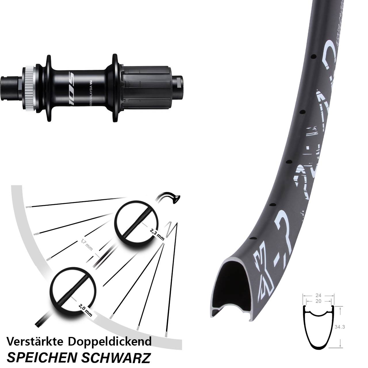 KX-R Road Shimano 105 28 Zoll Hinterrad Centerlock 12x142 8-12 fach HG