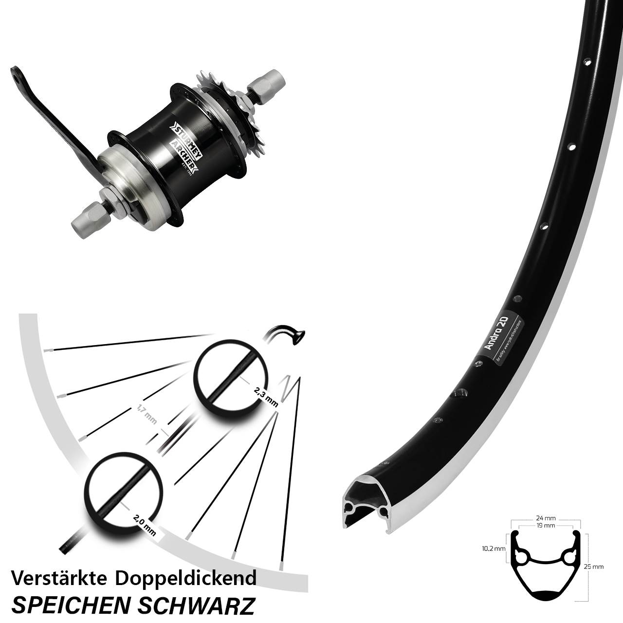 Ryde Andra 20 Hinterrad 28 Zoll Sturmey Archer S1C Rücktritt