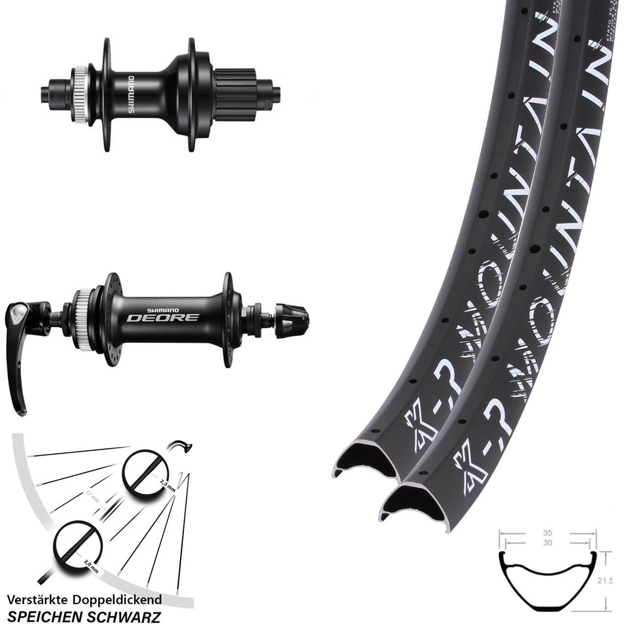 Disc Laufradsatz QR 29 Zoll KX-R Mountain Shimano FH-MT500 Deore HB-M6000 Micro Spline