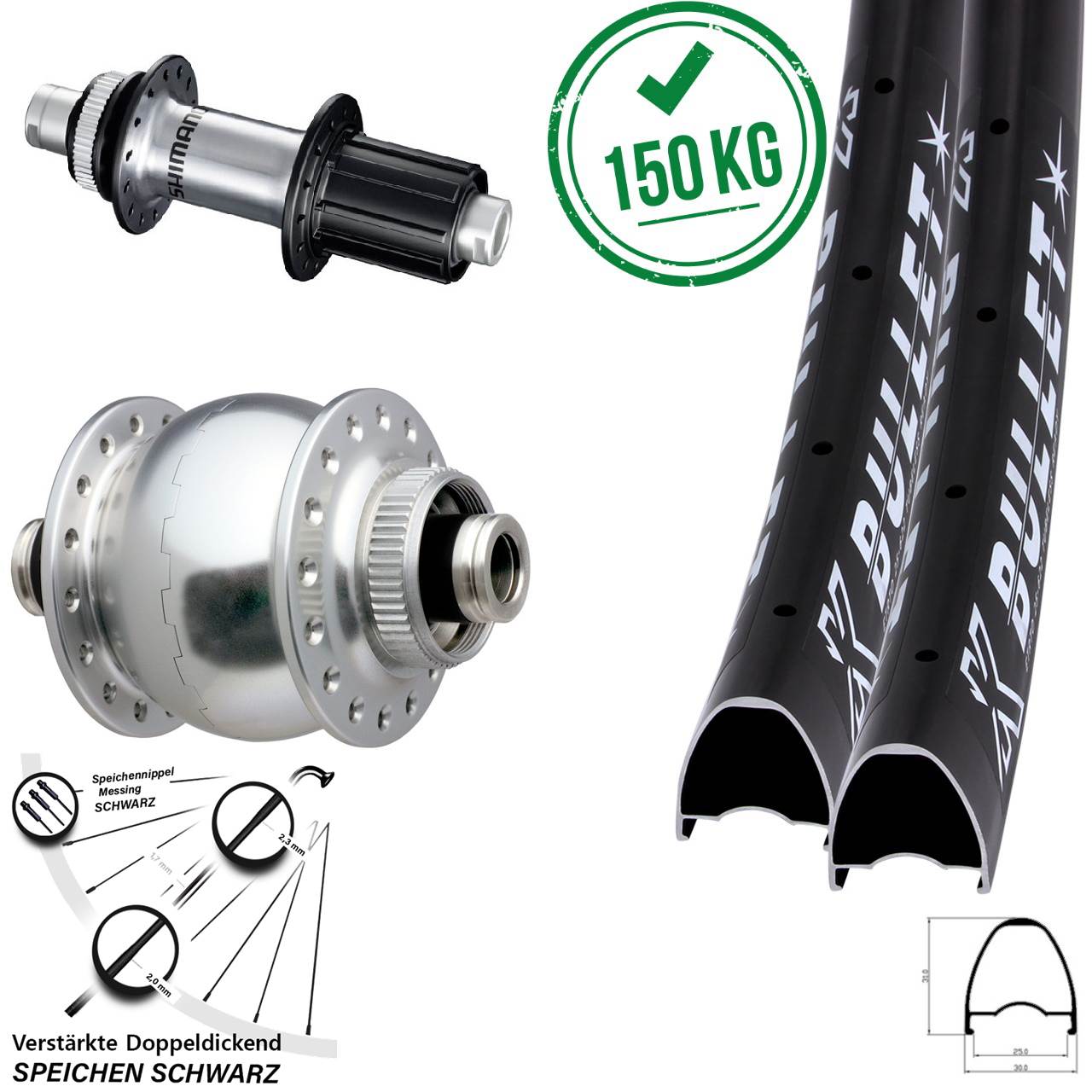 Laufradsatz Disc 29 Zoll KX Bullet OS SON 28 Shimano FH-RS770 8-12 fach 12x100/142