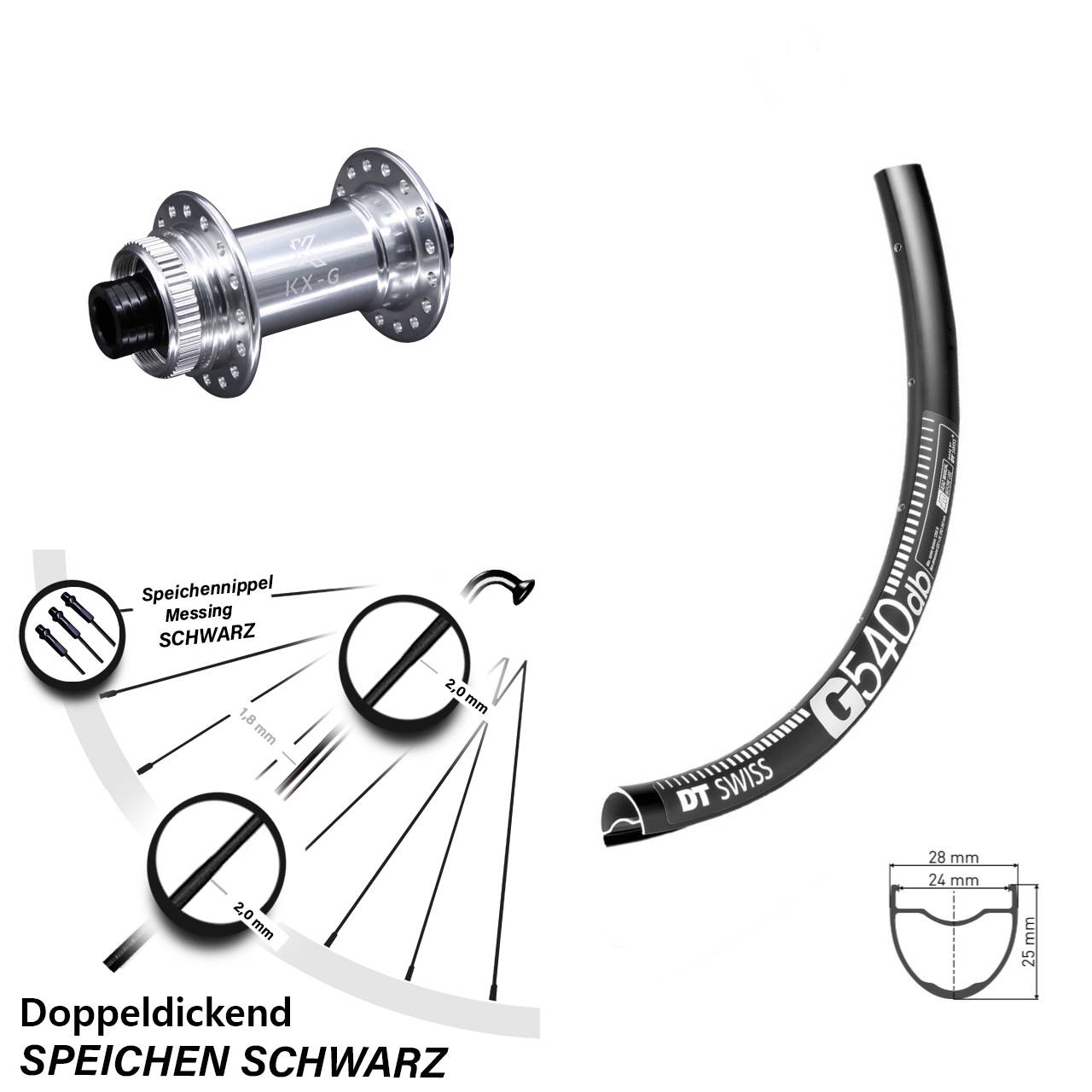 27,5 Zoll DT Swiss G540 Disc Vorderrad KX-G Centerlock 12x100