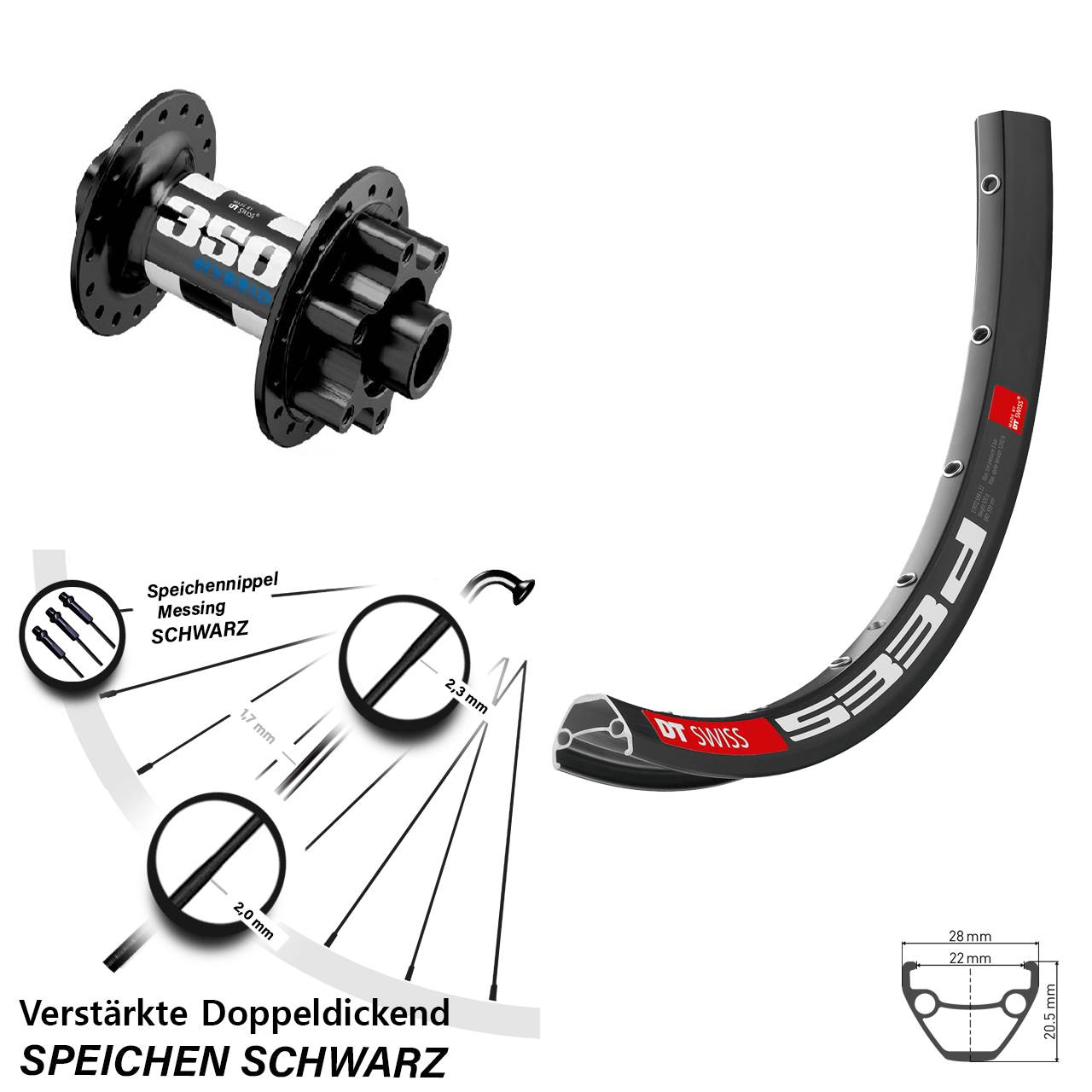 Boost 6-Loch Vorderrad 15x110 27,5 Zoll DT Swiss 533d-350 Hybrid