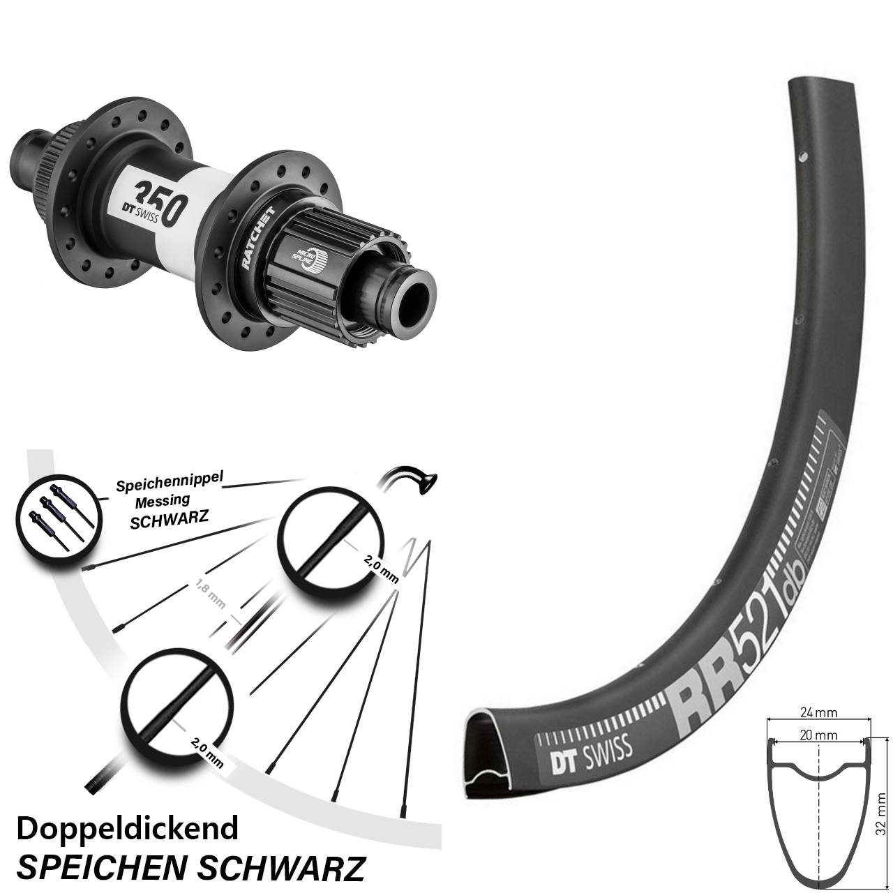 DT Swiss RR521-350 28 Zoll Disc Hinterrad 12x142 Shimano Micro Spline