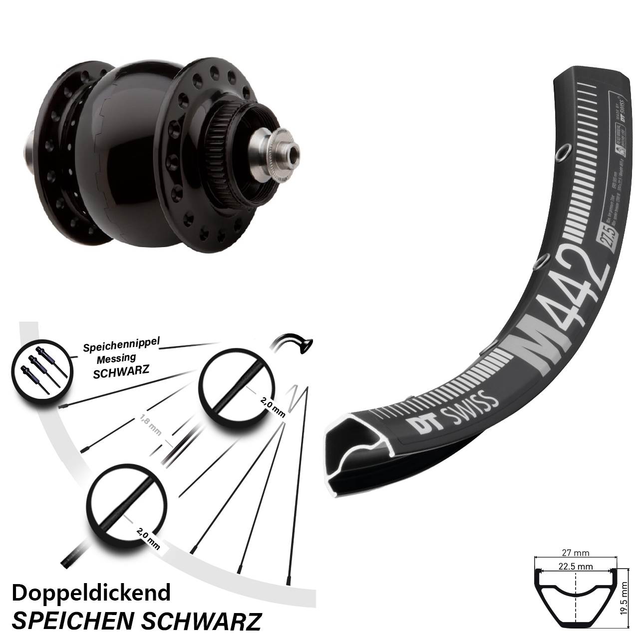 Centerlock Dynamo-Vorderrad für Schnellspanner 29 Zoll DT Swiss M 442 SONdelux