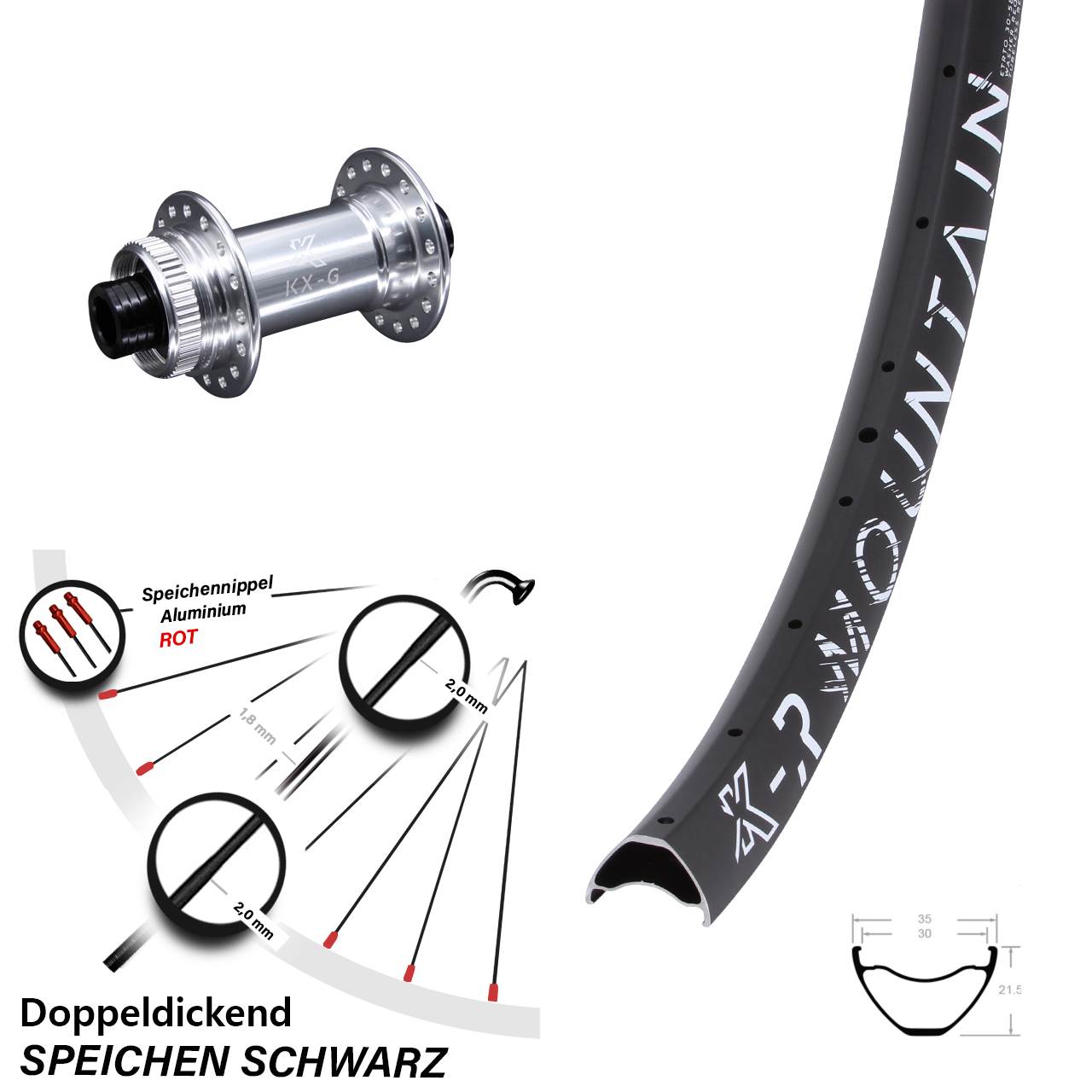 27,5 Zoll KX-GR Mountain Vorderrad Centerlock 15x100