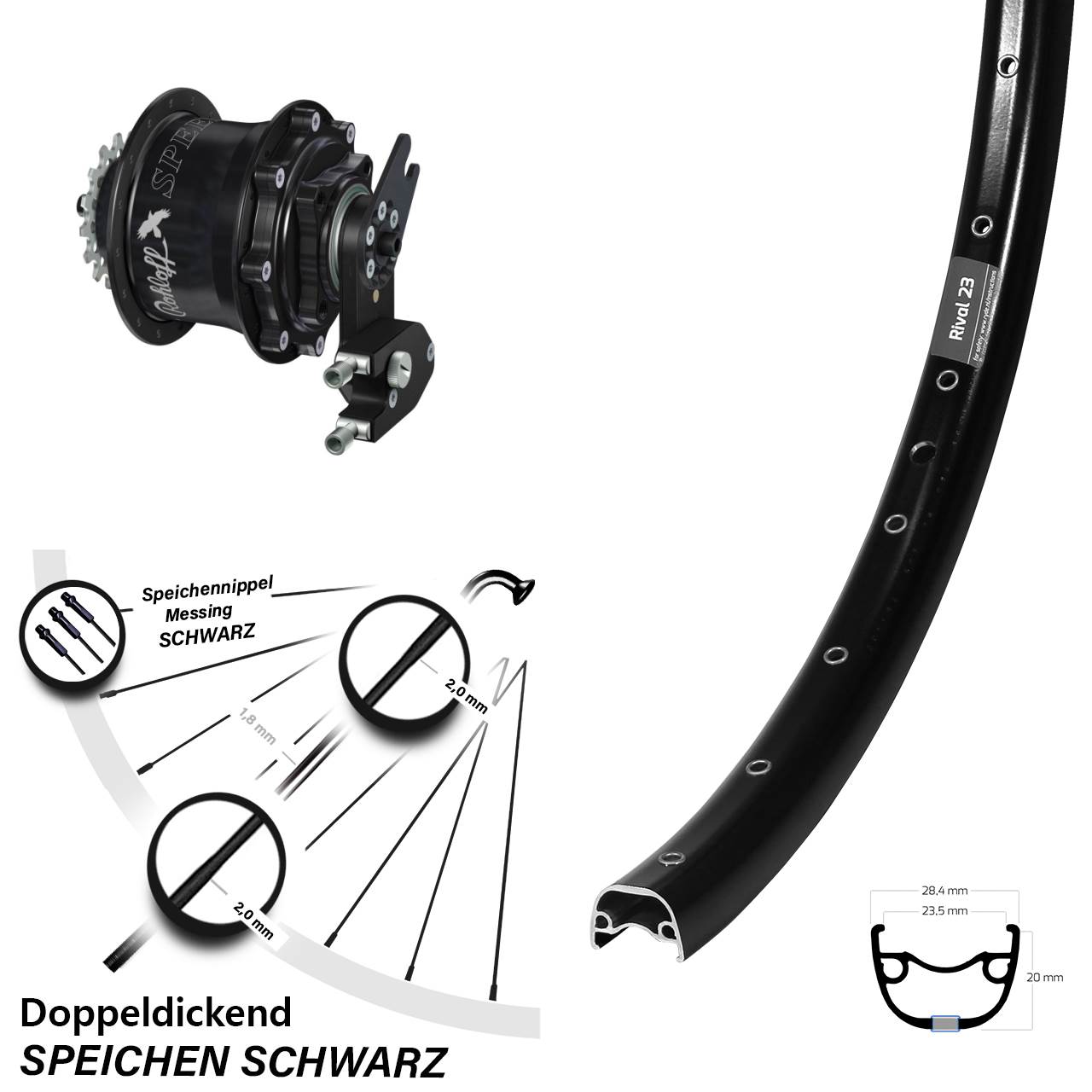 Ryde Rival 23 Rohloff Speedhub CC DB OEM2 Tandem 27,5 Zoll Disc Laufrad