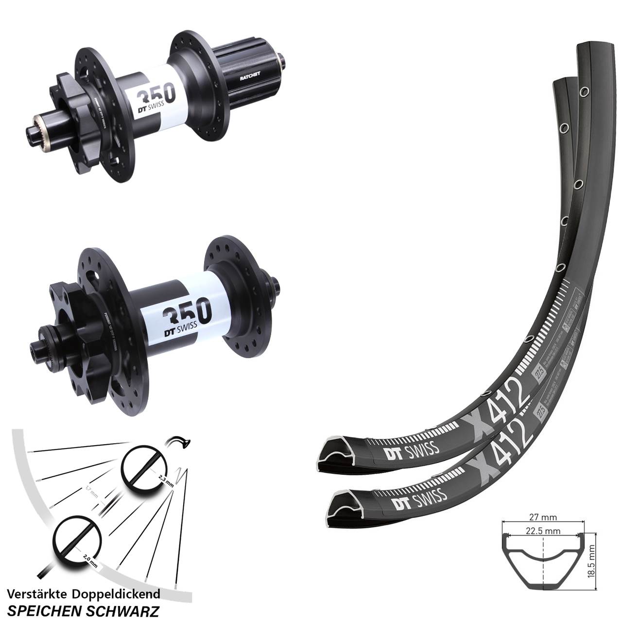 6-Loch 29 Zoll Laufradsatz für Schnellspanner DT Swiss X 412-350 Ratchet 36 8-11 fach HG