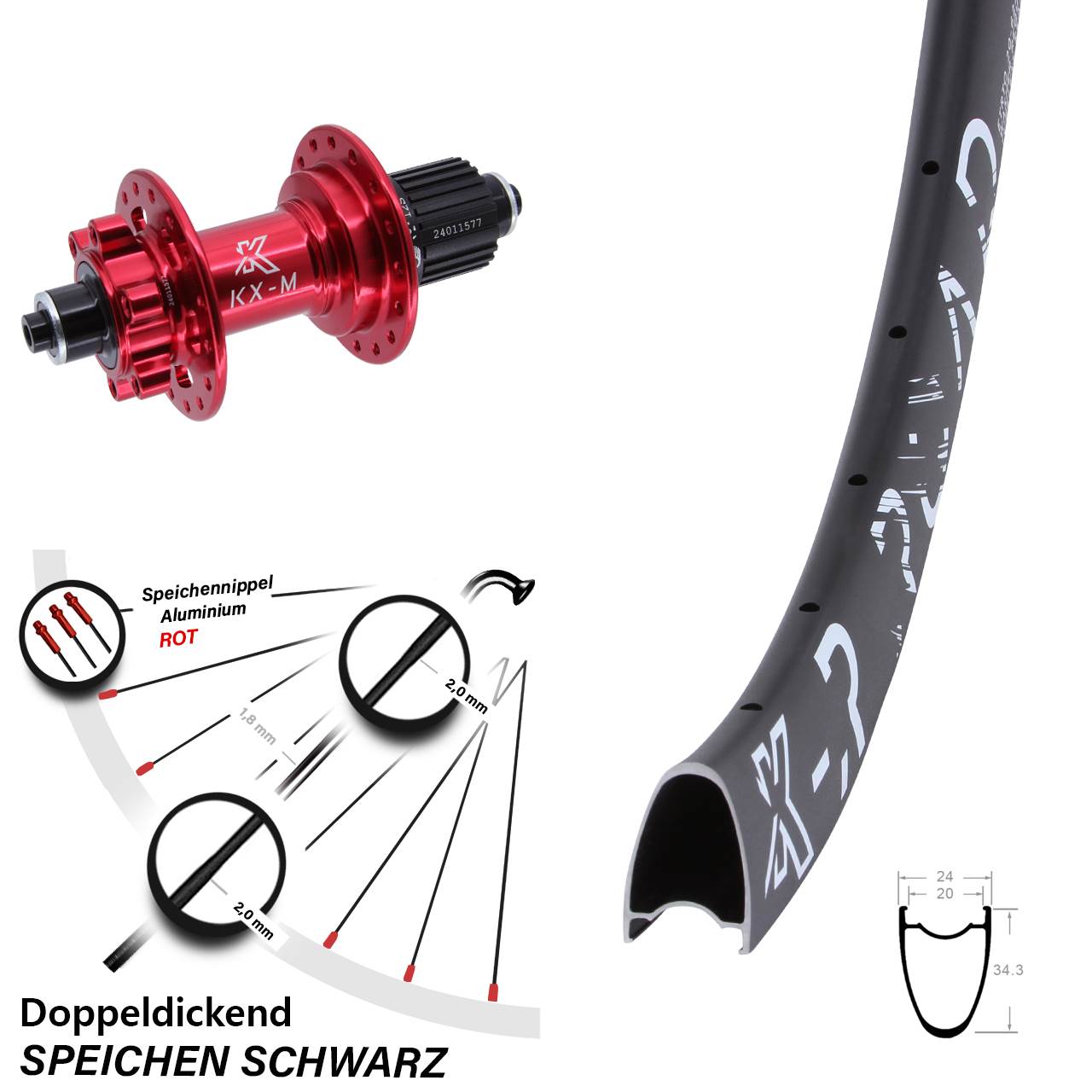 KX-MR Road rot 28 Zoll 6-Loch Hinterrad für Schnellspanner Micro Spline