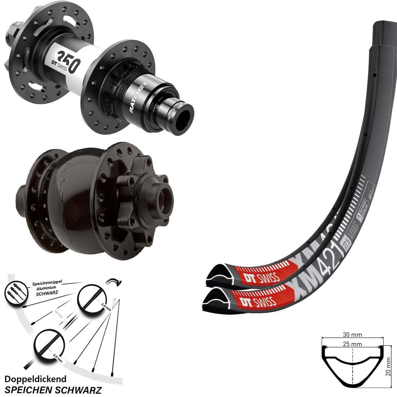 Dynamo Laufradsatz 29 Zoll XM 421 DT Swiss 350 Steckachse SON 28-15 Sram XD 6-loch