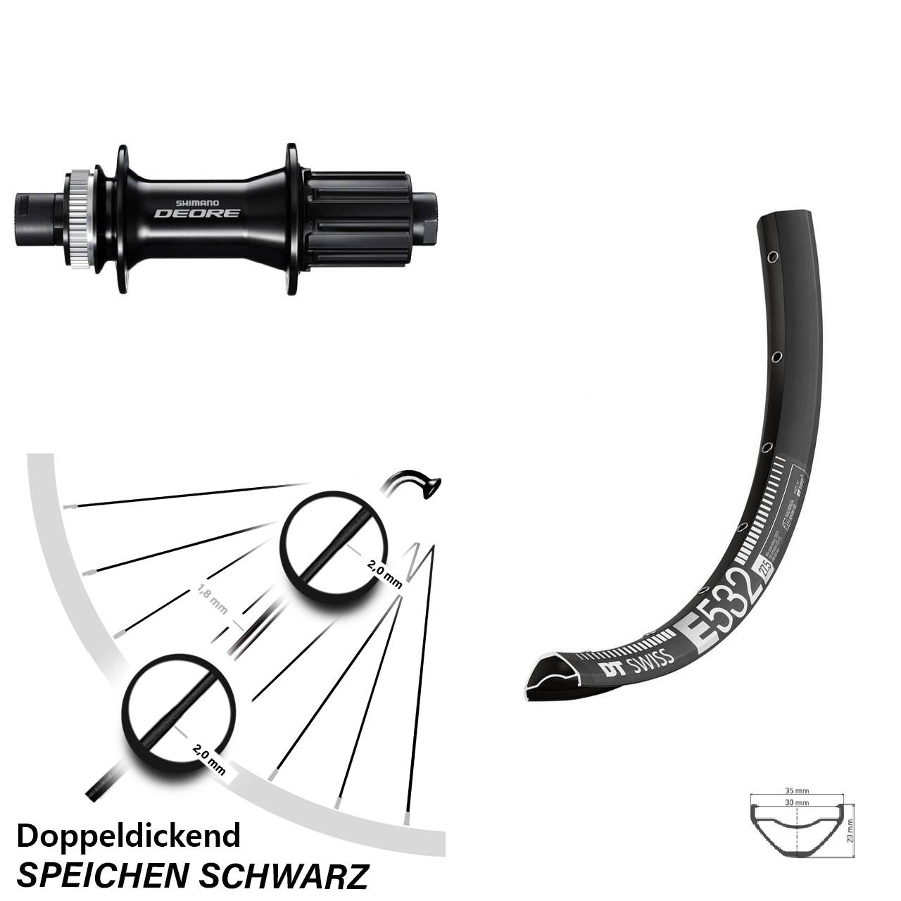 Boost Disc Hinterrad 12x148 27,5 Zoll DT Swiss E 532 Shimano Deore 8-11 fach