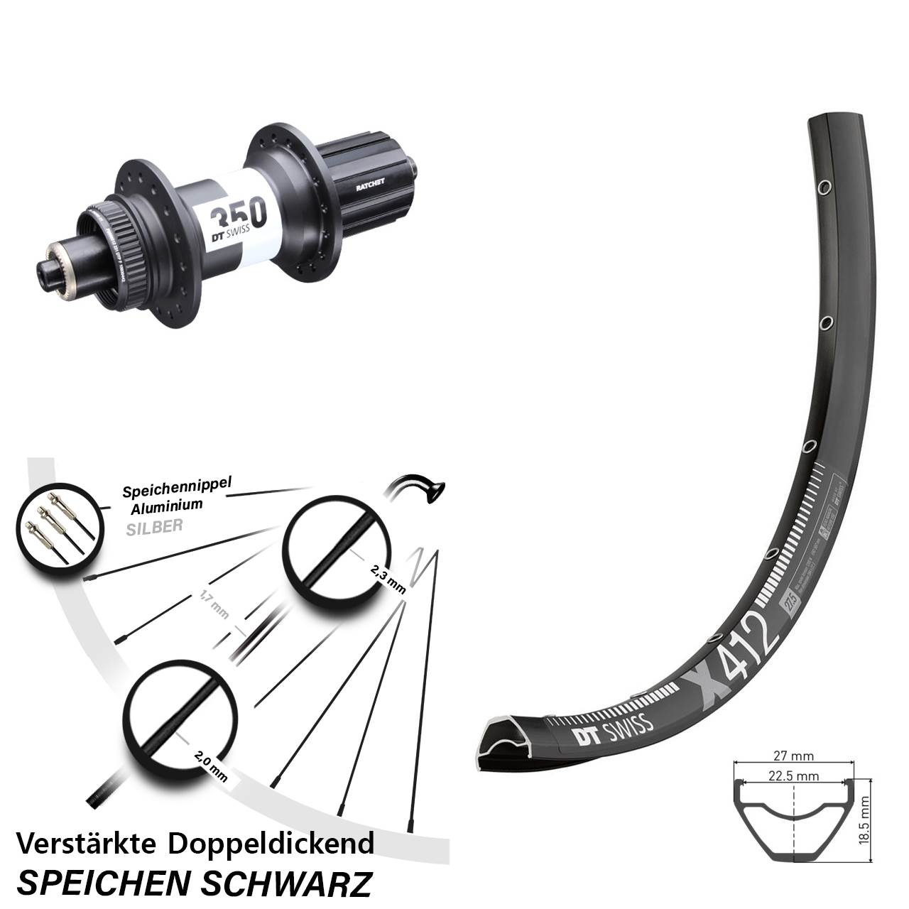DT Swiss X 412-350 Ratchet 36 29 Zoll Hinterrad QR 8-11 fach