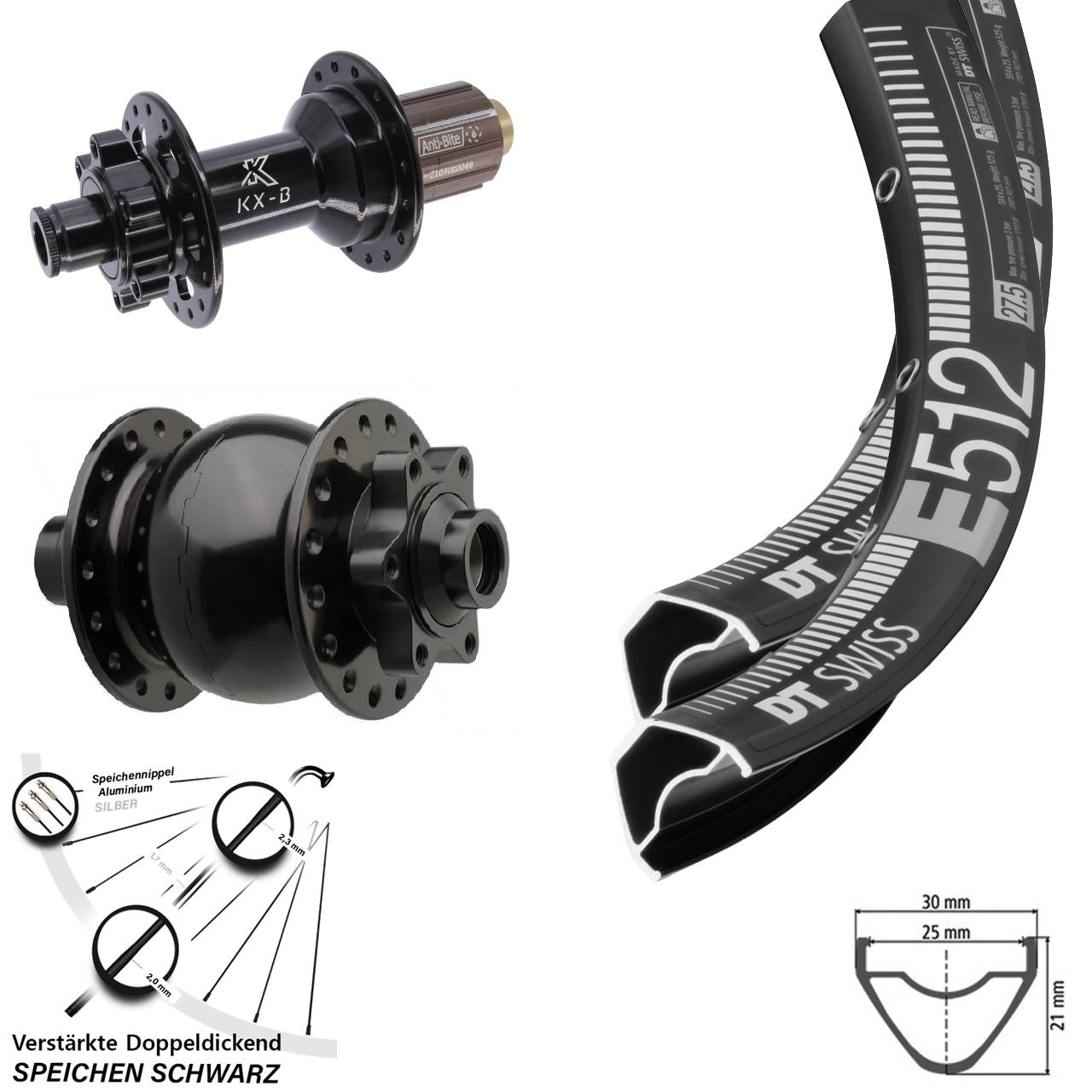 DT Swiss E 512 KX-B SON 28 29 Zoll Disc Laufradsatz 15x110 12x148 Boost 8-11 fach HG