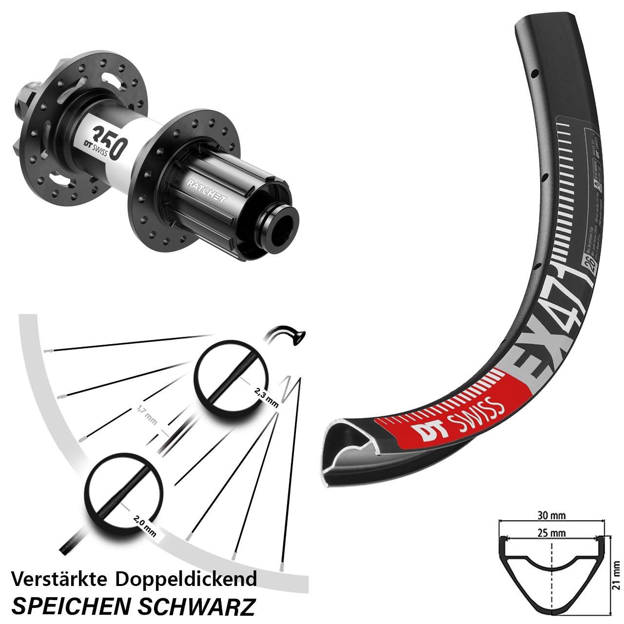 DT Swiss EX 471-350 Downhill 26 Zoll Hinterrad 12x150 (DH alt) 6-Loch Disc 8-11 fach HG