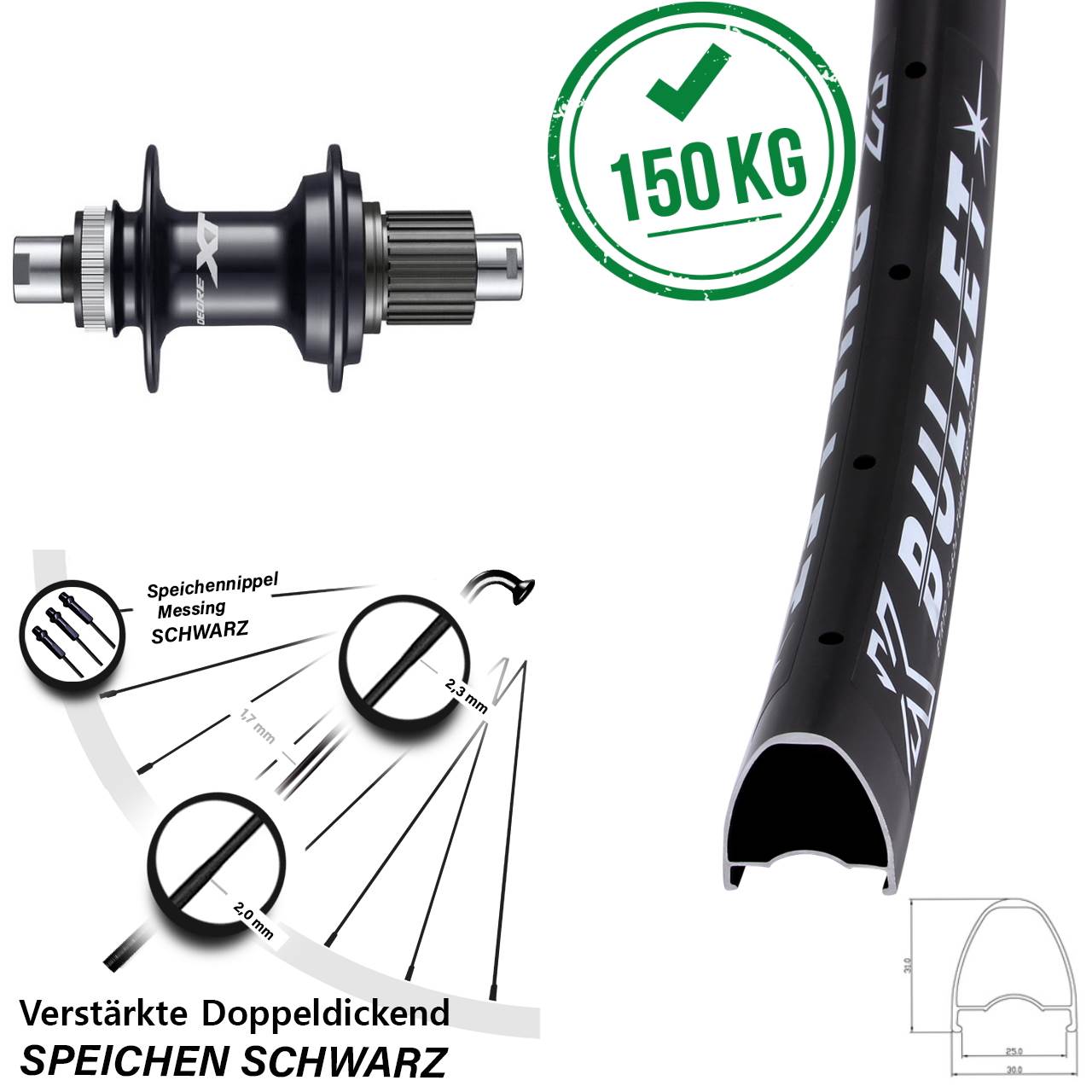 Centerlock Hinterrad 12x142 29 Zoll KX Bullet Shimano FH-M8110 Micro Spline