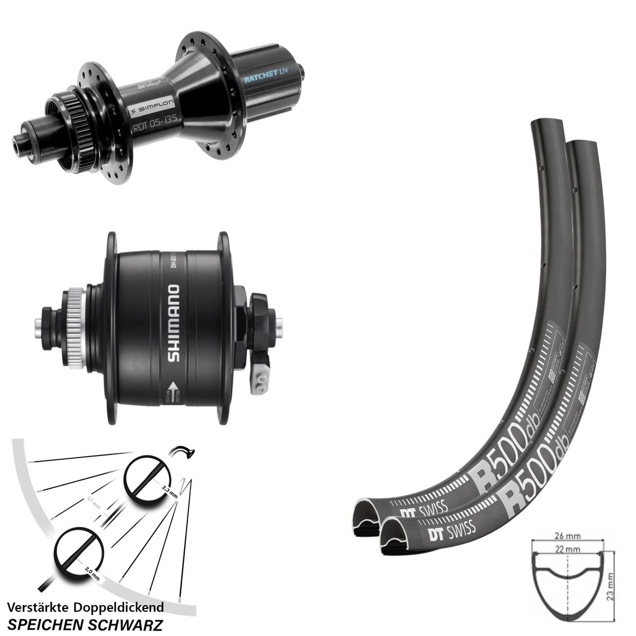 29 Zoll DT Swiss R500 370 Hybrid HG Shimano D37 Centerlock Laufradsatz 5x100/135
