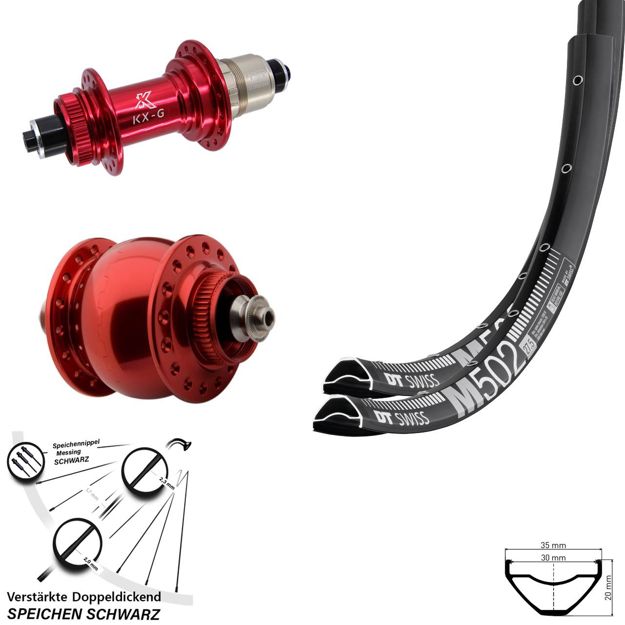 Laufradsatz Centerlock 29 Zoll DT Swiss M 502 KX-G SONdelux rot SRAM XDR QR
