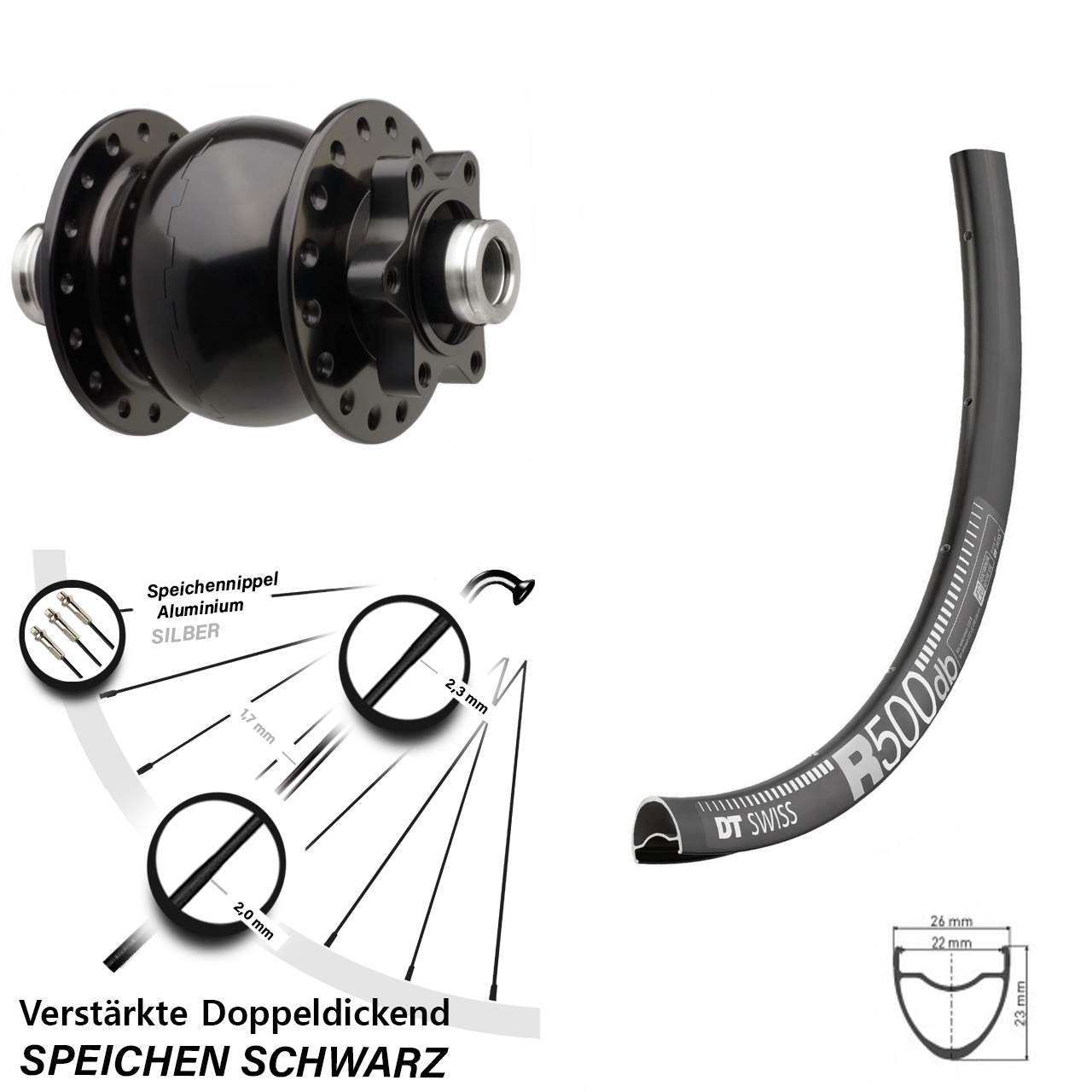 DT Swiss R 500 DB Disc Vorderrad Dynamo Boost SON 28-12x110 mm 6-Loch