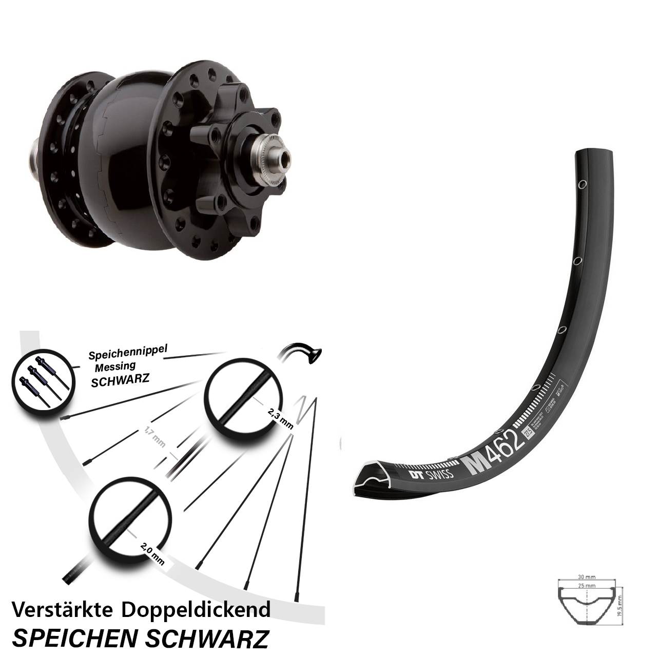 Disc 29 Zoll Laufrad mit Nabendynamo DT Swiss M462 SON 28 für Schnellspanner