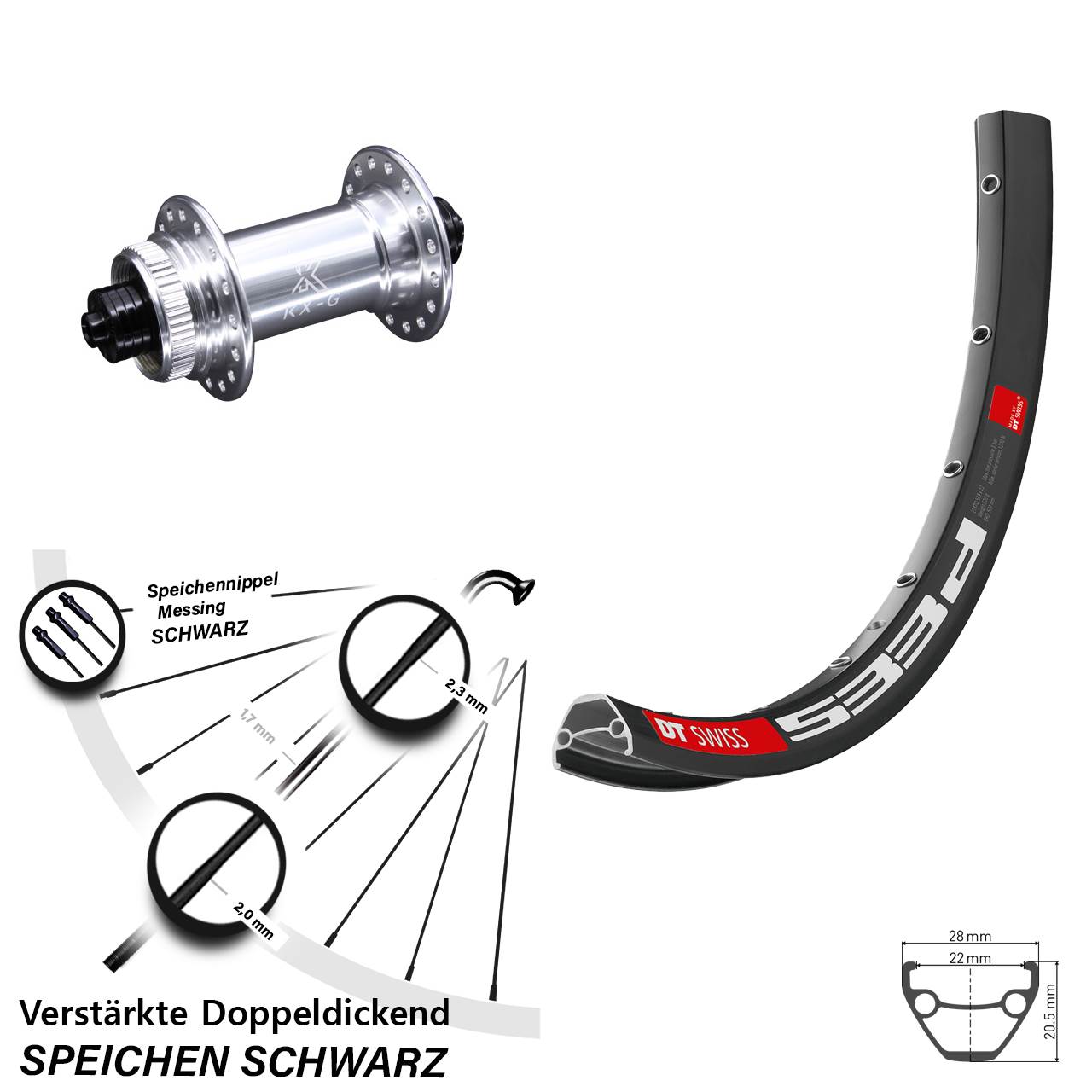 Disc Laufrad für Schnellspanner 26 Zoll DT Swiss 533 D KX-G