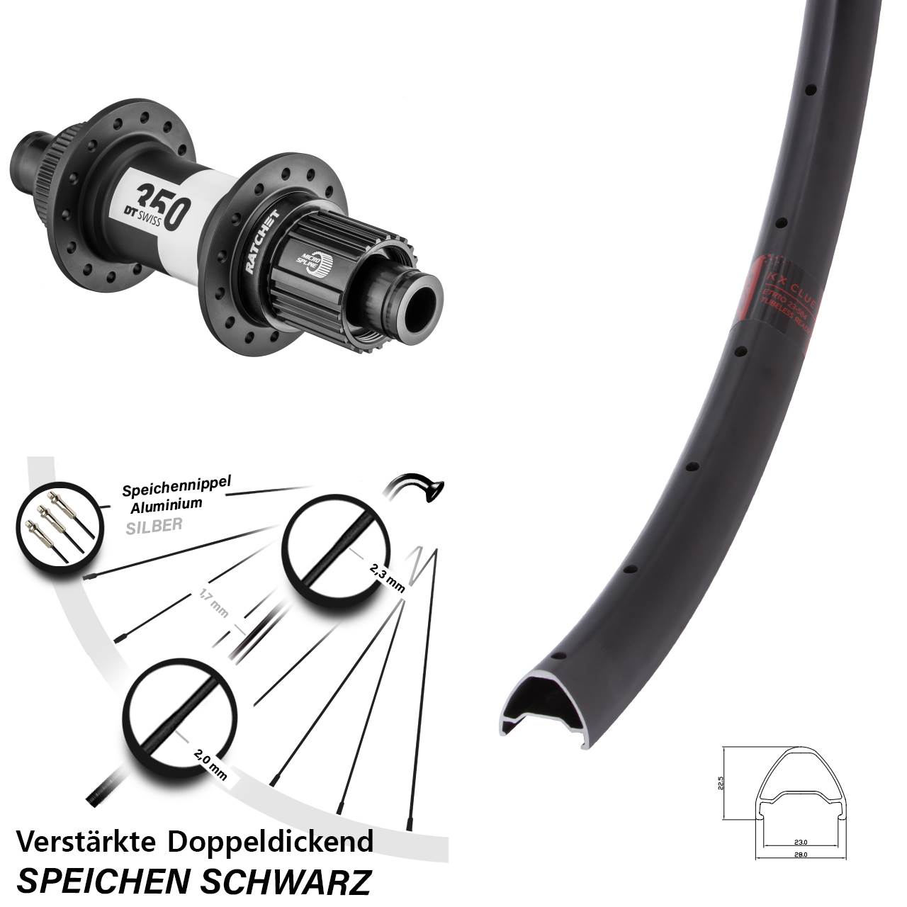 Boost Disc Hinterrad 12x148 28 Zoll KX Clue DT Swiss 350 Shimano Micro Spline