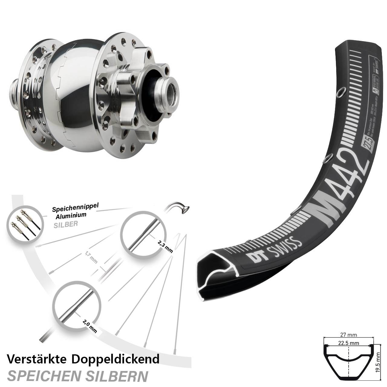 SON 28 poliert DT Swiss M 442 28-29 Zoll Disc Laufrad mit Nabendynamo 12x100