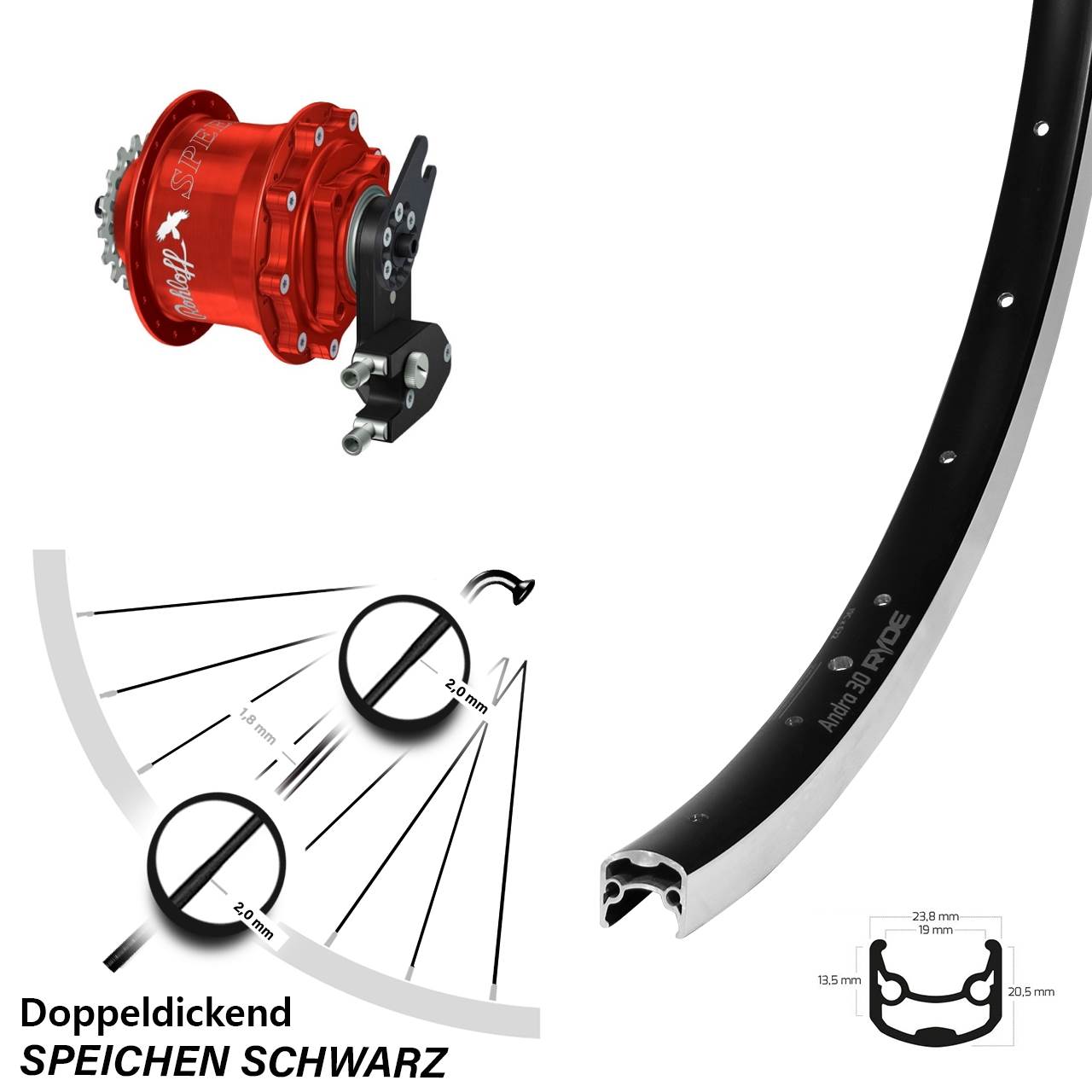 Hinterrad Rohloff Speedhub rot 500/14 Andra 30 26 Zoll