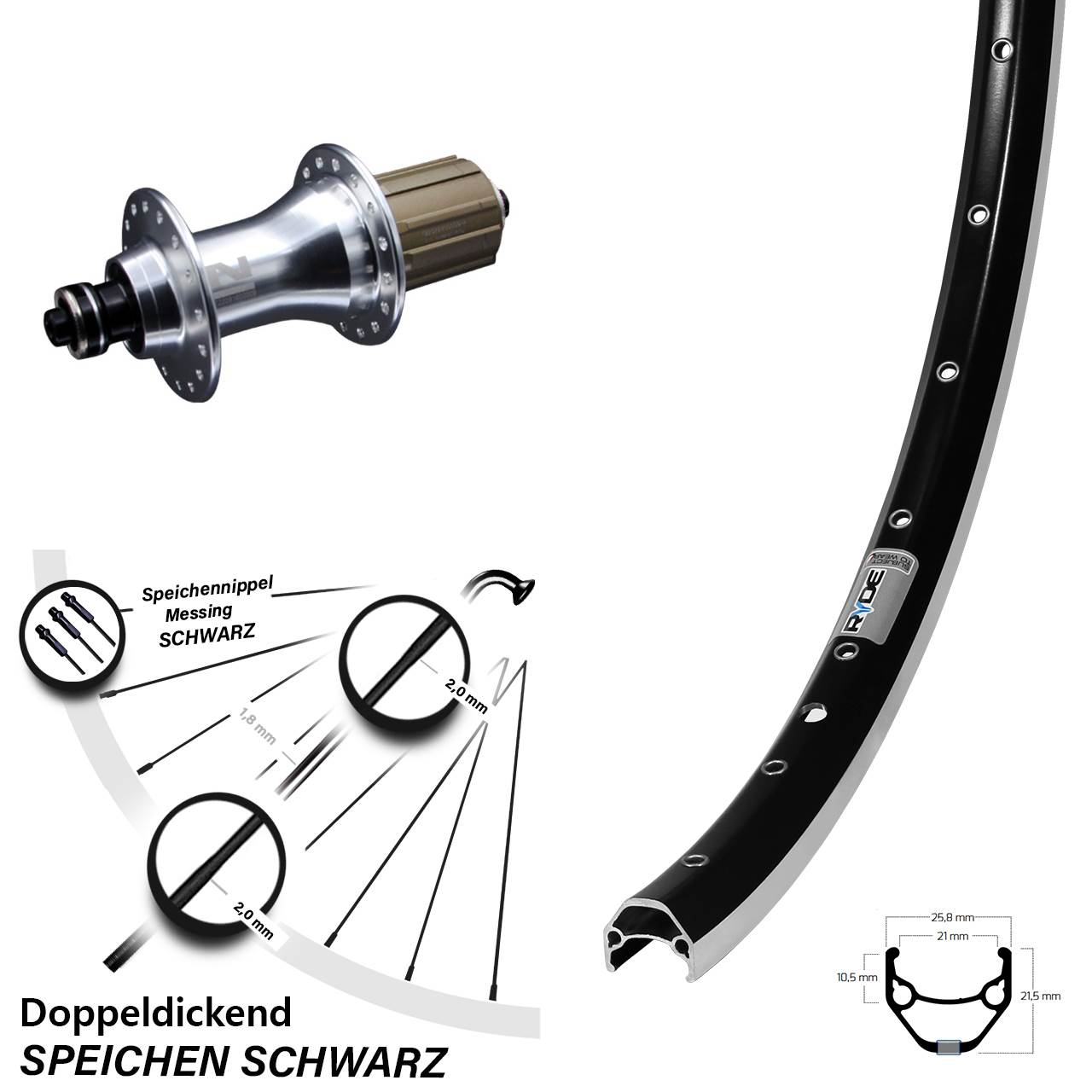 Ryde ZAC 421 Hinterrad 28 Zoll Felgenbremse Novatec F162 silbern 11-fach