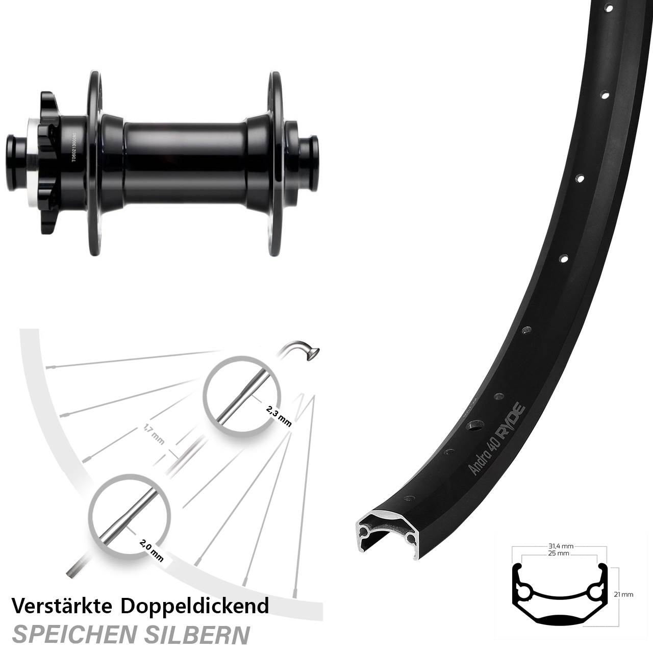 Disc Vorderrad 20 Zoll Ryde Andra 40 Novatec D341-B15 15x110 Boost