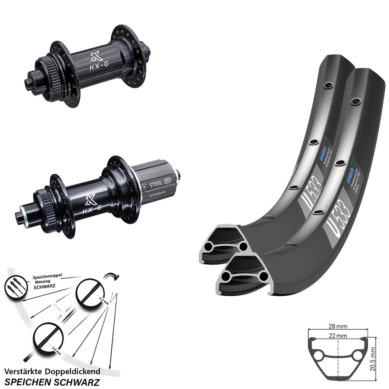 DT Swiss U533 KX-GS 28-29 Zoll Laufradsatz für Schnellspanner 8-12 fach HG