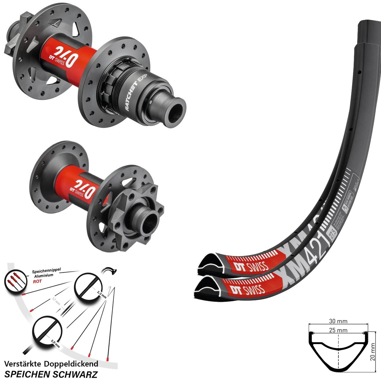 Laufradsatz 6-Loch 27,5 Zoll DT Swiss XM421-240-240 EXP XD 11-12 fach 15x110 12x148