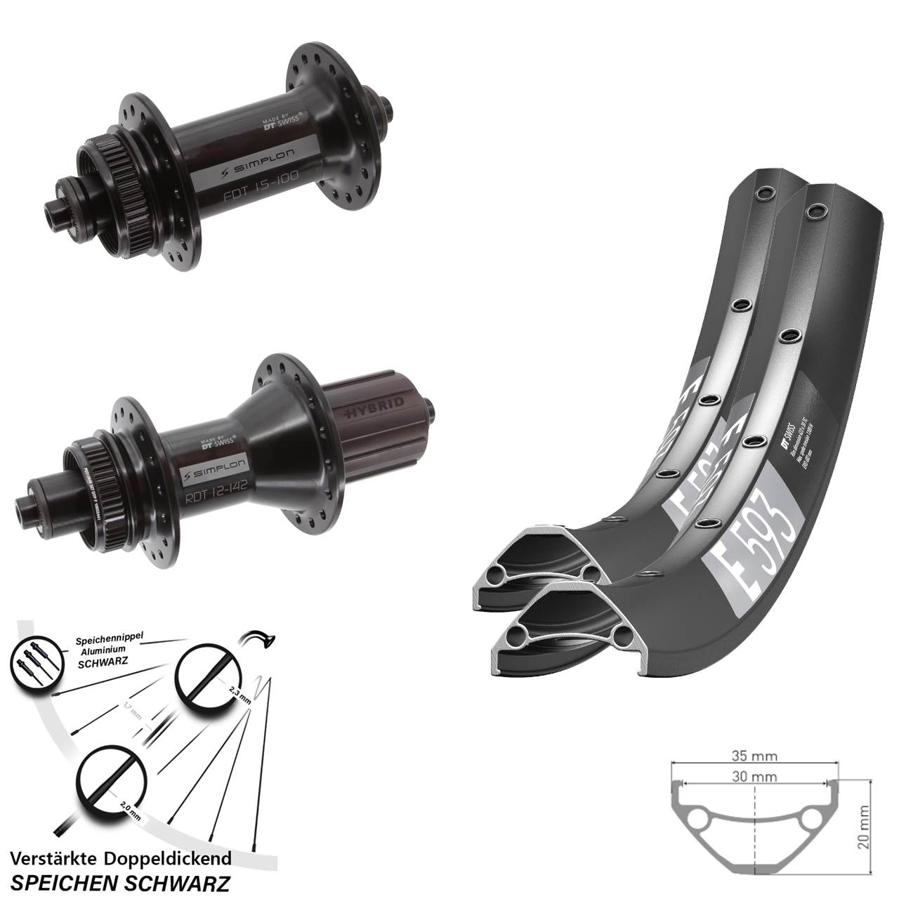 DT Swiss E593 370 Hybrid 29 Zoll Centerlock Laufradsatz QR 8-11 fach HG