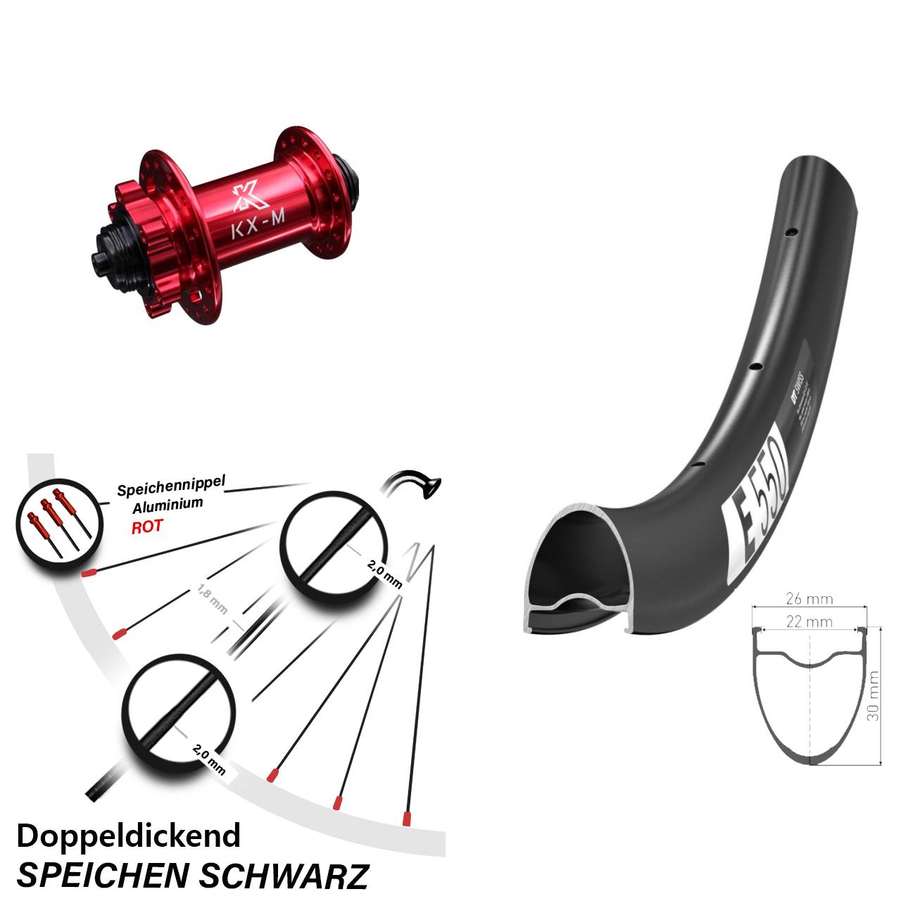 Disc Laufrad 28 Zoll DT Swiss E 550 KX-M rot QR