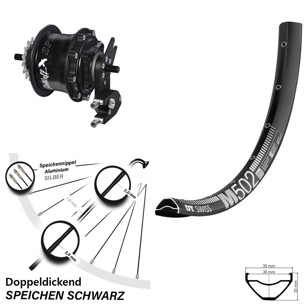 DT Swiss M502 Rohloff Speedhub 500/14 TS DB OEM2 29 Zoll Disc Hinterrrad schwarz