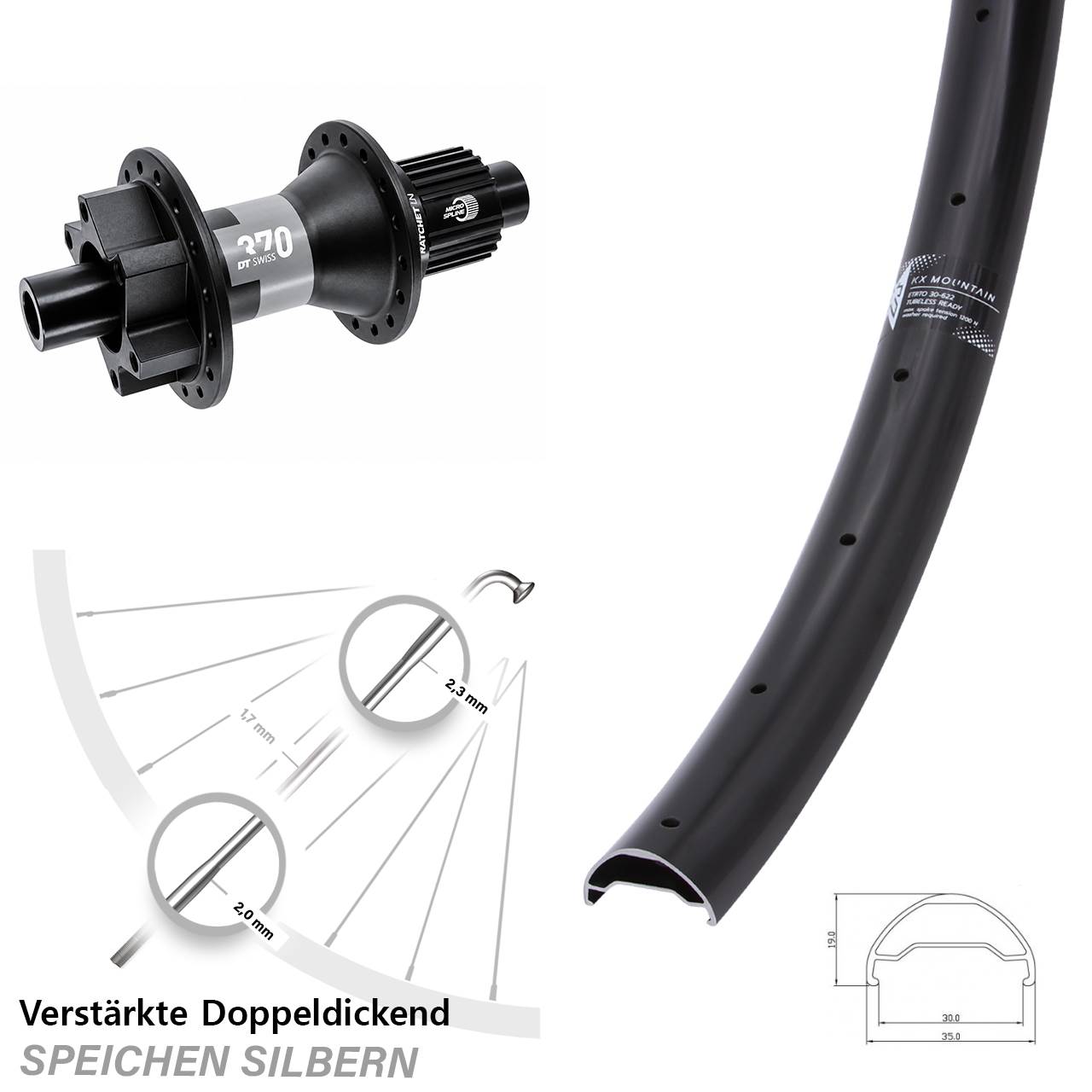 Disc Laufrad 12x142 29 Zoll KX Mountain DT Swiss 370 Shimano Micro Spline