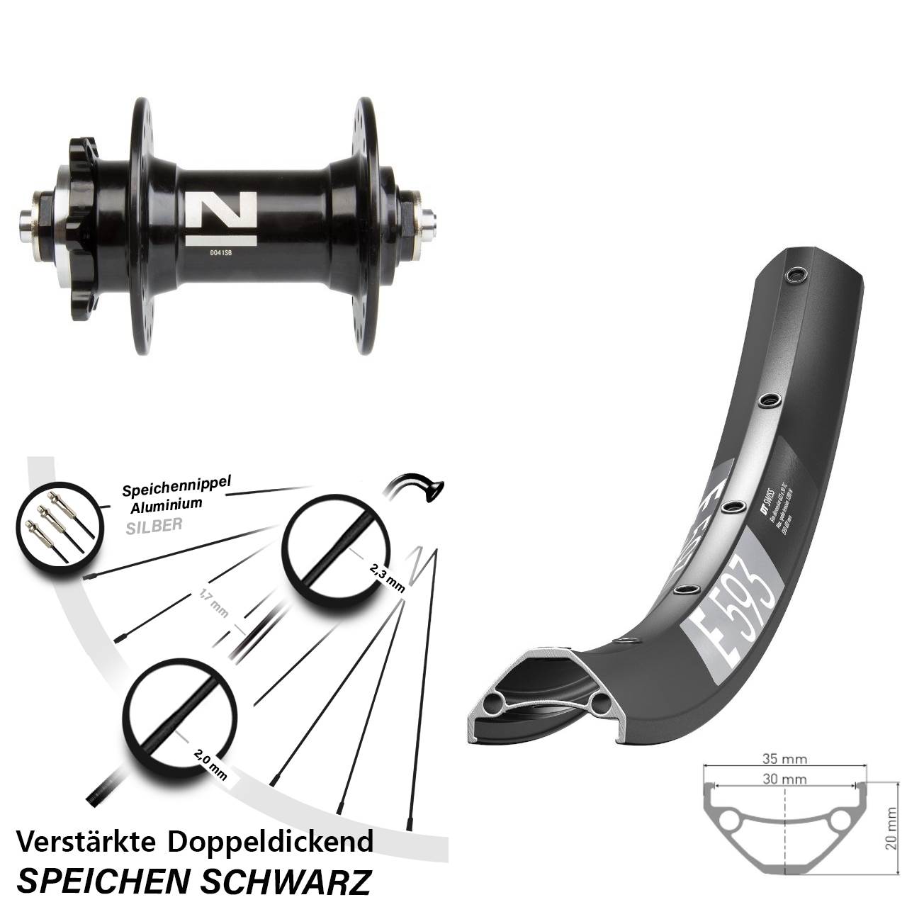 DT Swiss E 593 Novatec D-041 29 Zoll Disc Laufrad für Schnellspanner