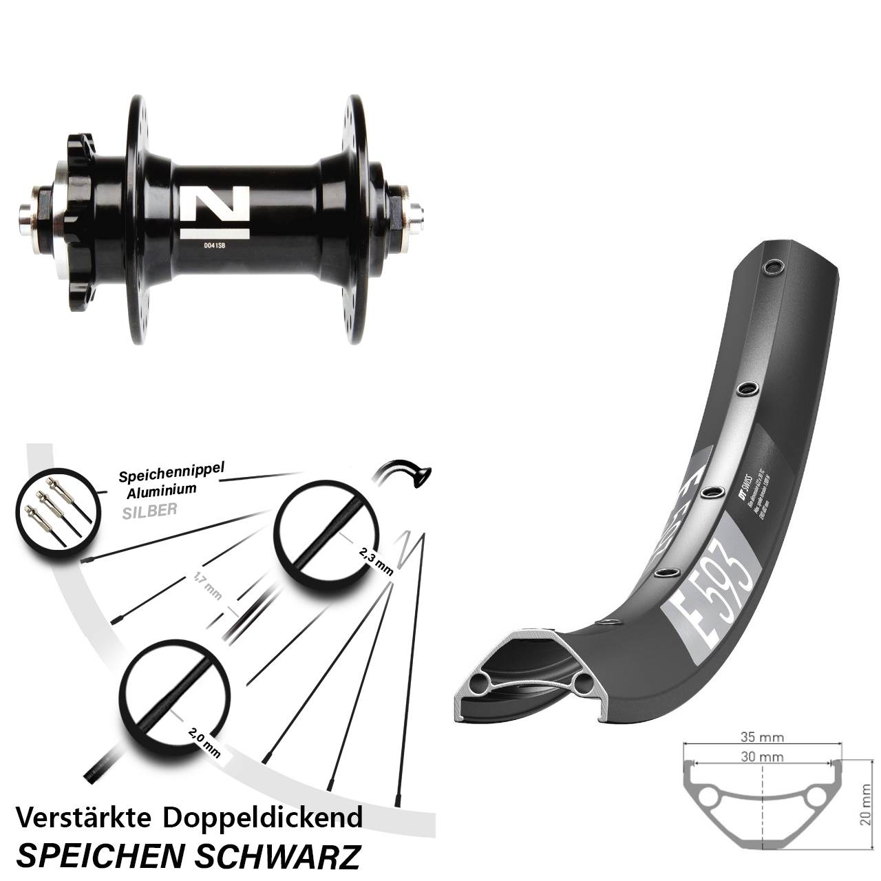 DT Swiss E 593 Novatec D-041 29 Zoll Disc Laufrad für Schnellspanner