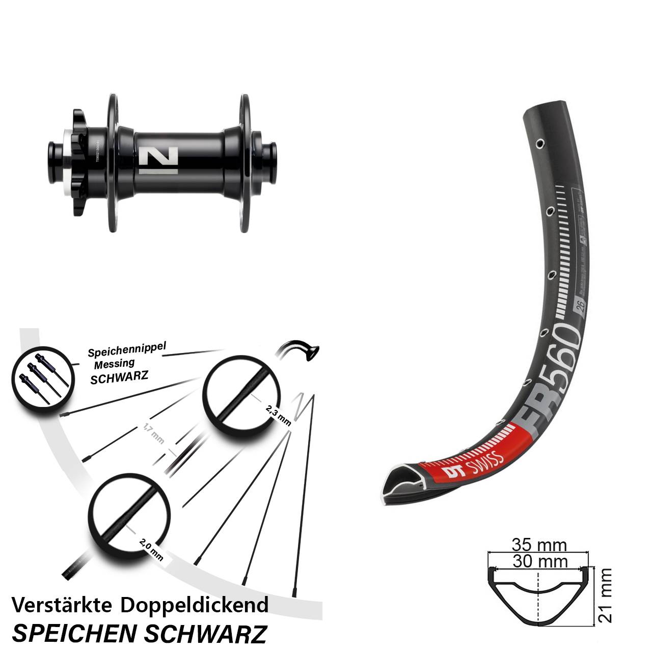 Disc Vorderrad 26 Zoll DT Swiss FR560 Novatec D041SB 15x110 Boost
